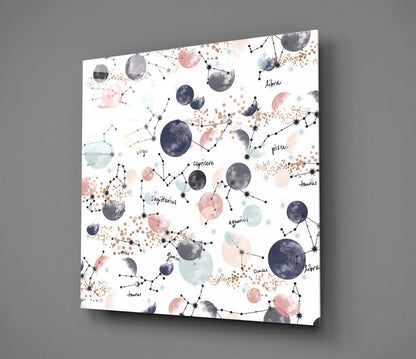 Zodiac Constellation Moons Pattern Glass Wall Art