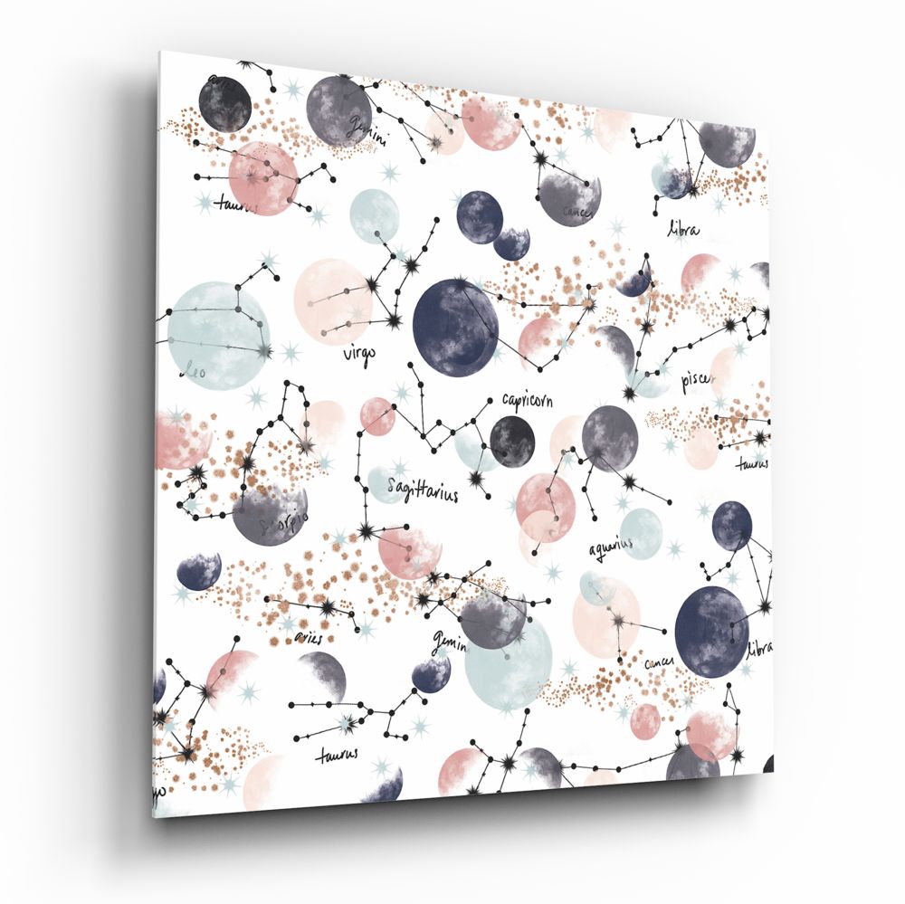Zodiac Constellation Moons Pattern Glass Wall Art