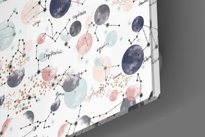 Zodiac Constellation Moons Pattern Glass Wall Art