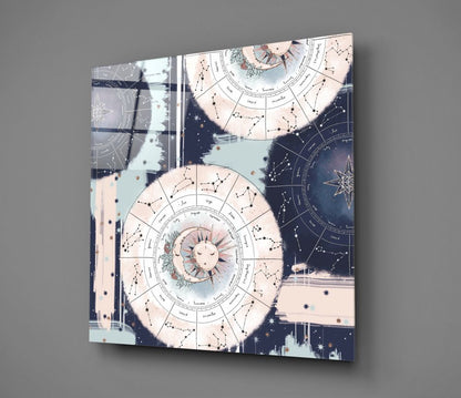 Zodiac Wheel Chart Sun And Moon Glass Wall Art