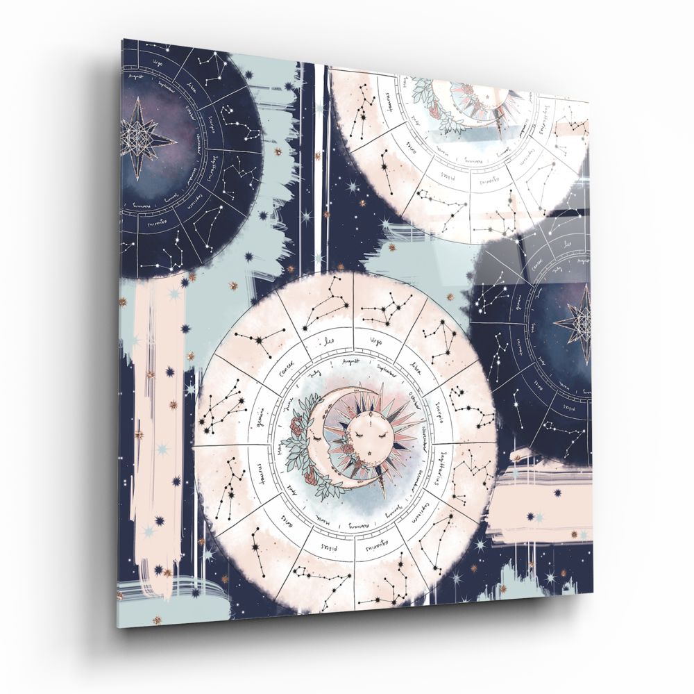 Zodiac Wheel Chart Sun And Moon Glass Wall Art