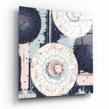 Zodiac Wheel Chart Sun And Moon Glass Wall Art