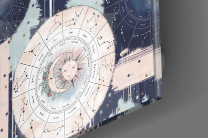Zodiac Wheel Chart Sun And Moon Glass Wall Art