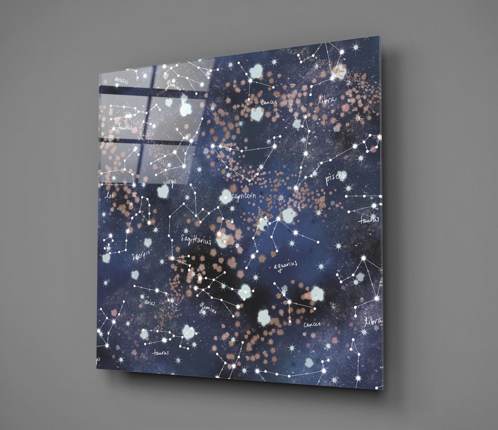 Constellation Star Map Night Sky Glass Wall Art