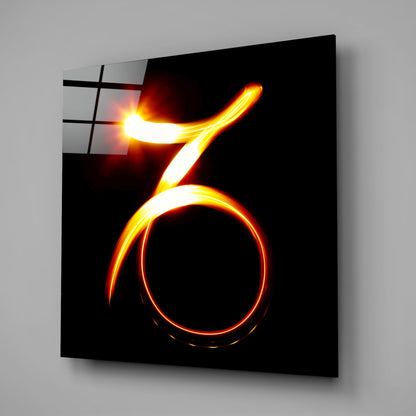 Glowing Fire Trail Capricorn Symbol Glass Wall Art