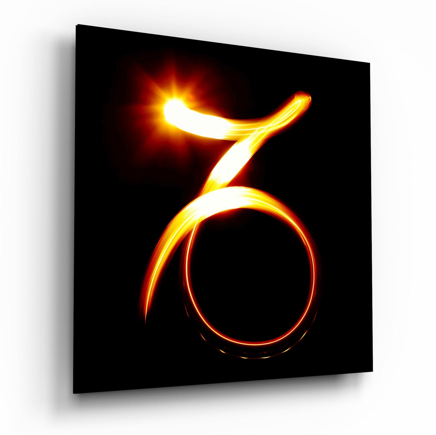 Glowing Fire Trail Capricorn Symbol Glass Wall Art