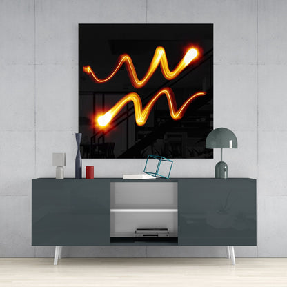 Golden Light Waves Aquarius Symbol Glass Wall Art