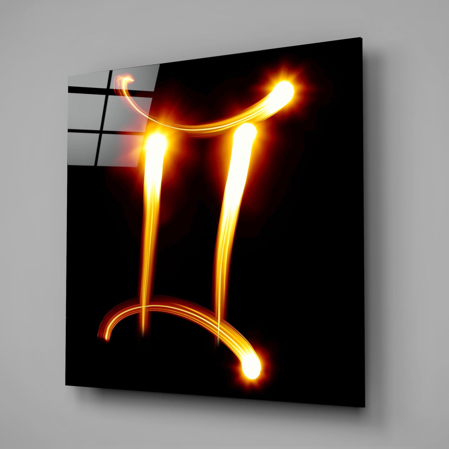 Flame Light Trail Gemini Symbol Glass Wall Art