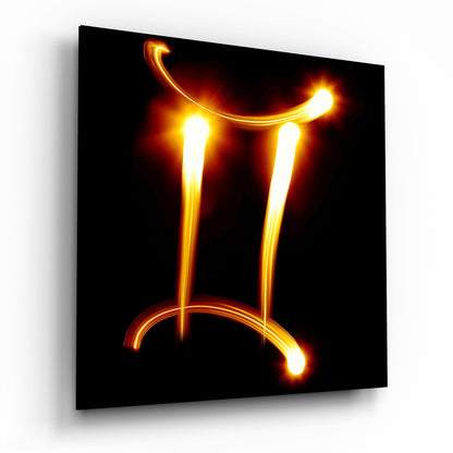 Flame Light Trail Gemini Symbol Glass Wall Art