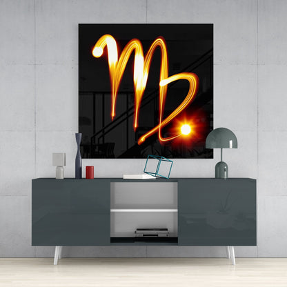 Amber Light Streak Virgo Symbol Glass Wall Art