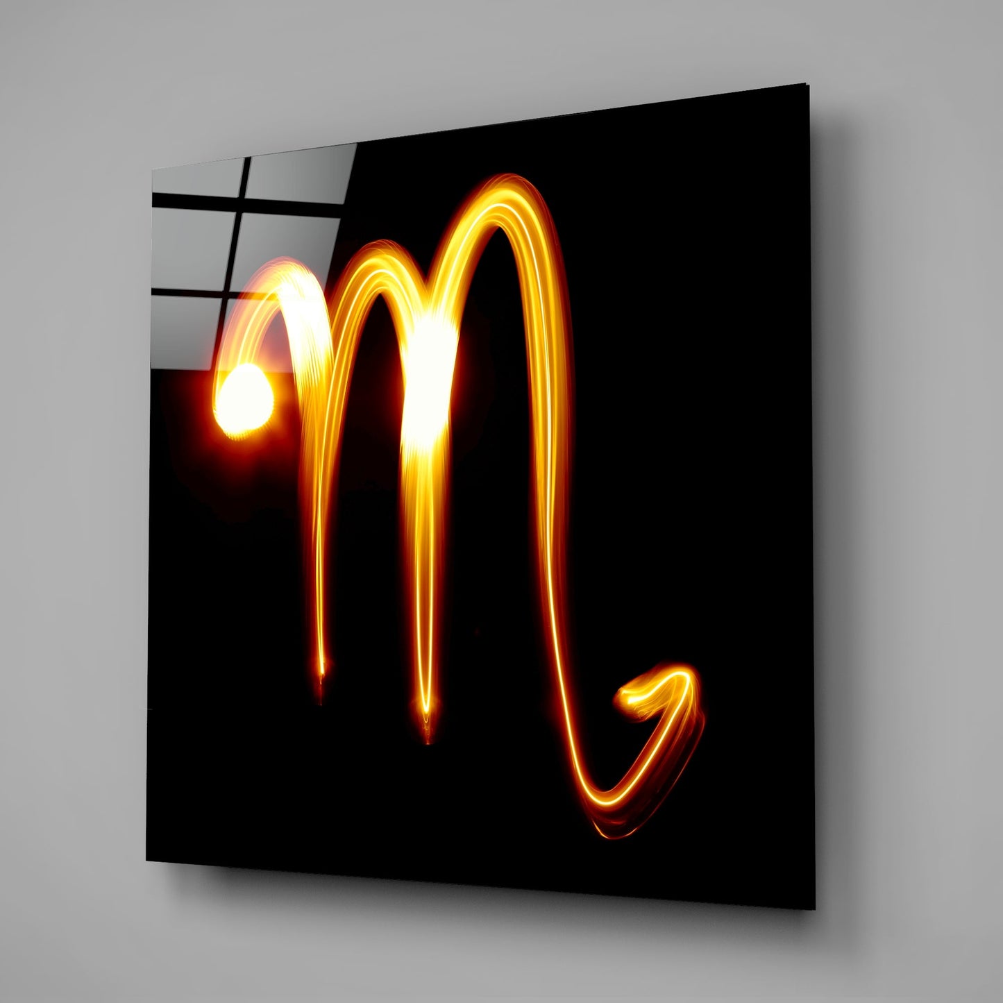 Burning Light Trail Scorpio Symbol Glass Wall Art
