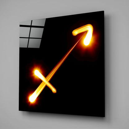 Fire Light Arrow Sagittarius Symbol Glass Wall Art