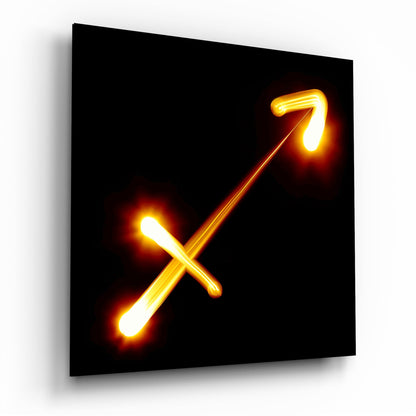 Fire Light Arrow Sagittarius Symbol Glass Wall Art