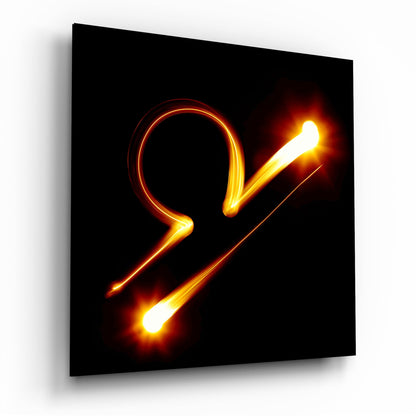 Golden Light Streak Libra Symbol Glass Wall Art
