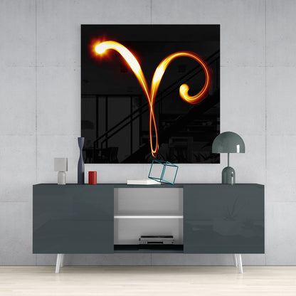 Fiery Light Curve Aries Symbol Glass Wall Art