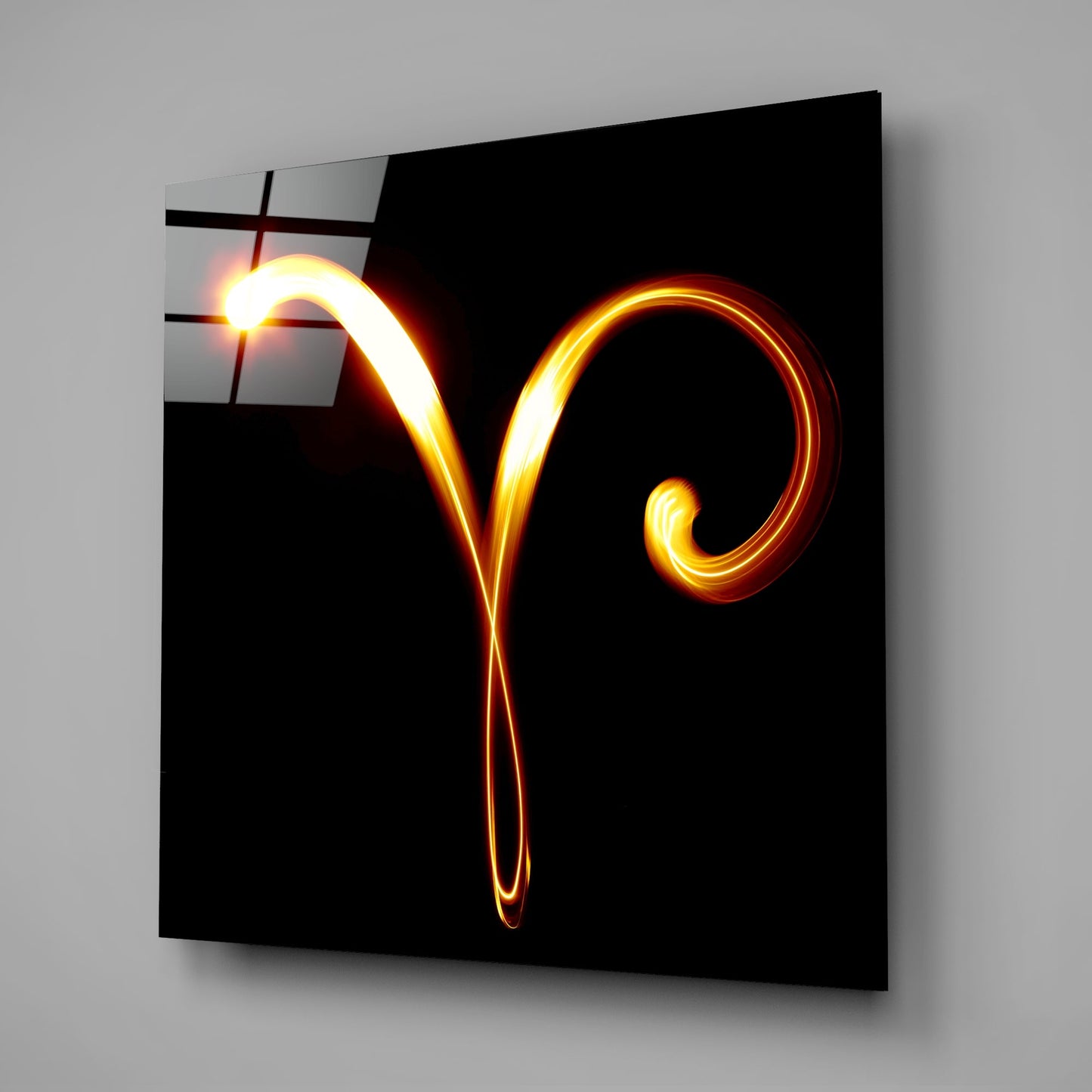 Fiery Light Curve Aries Symbol Glass Wall Art