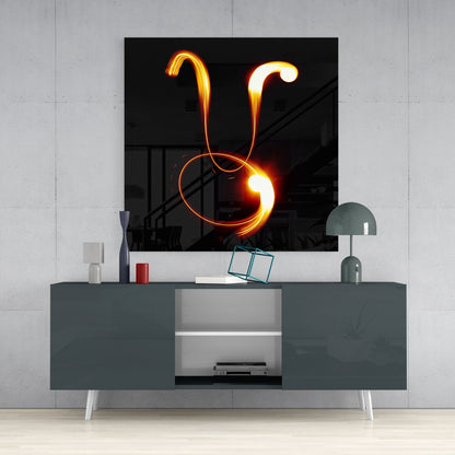 Glowing Fire Ring Taurus Symbol Glass Wall Art