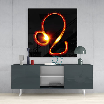 Flowing Flame Loop Leo Symbol Glass Wall Art