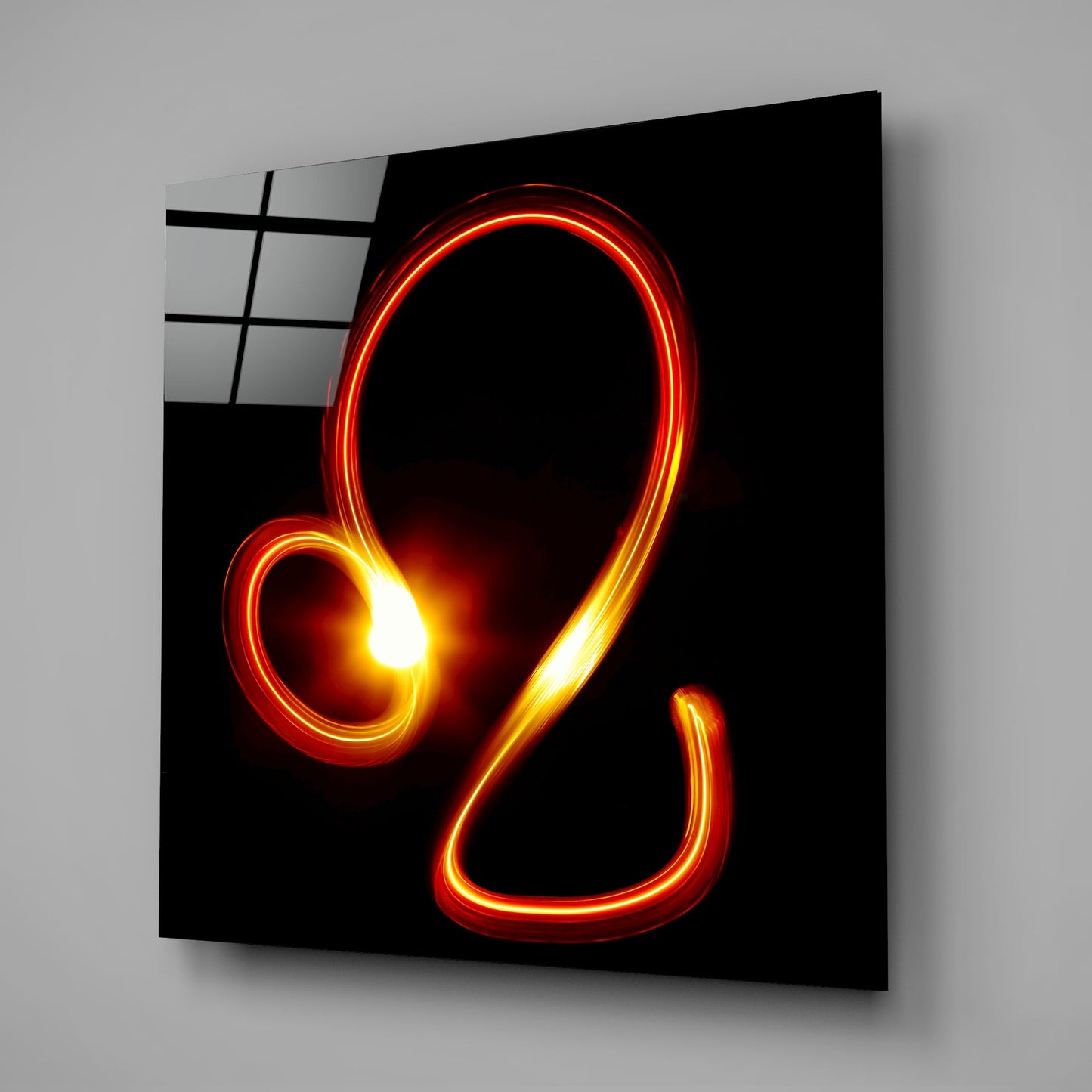 Flowing Flame Loop Leo Symbol Glass Wall Art
