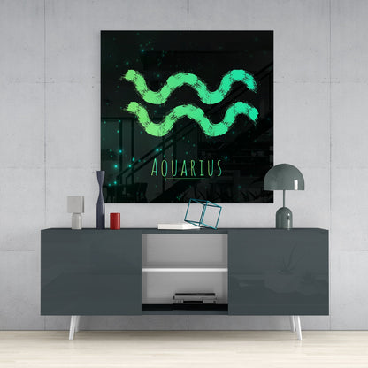 Emerald Brushstroke Starry Aquarius Glass Wall Art