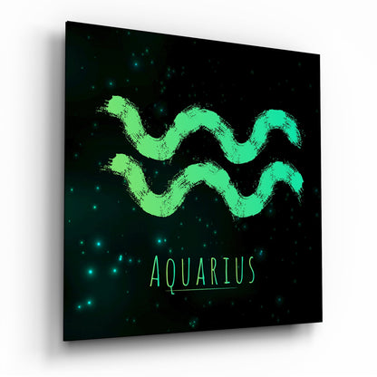 Emerald Brushstroke Starry Aquarius Glass Wall Art