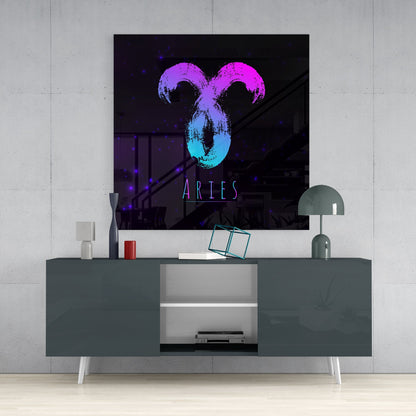 Magenta Cyan Gradient Starry Aries Glass Wall Art