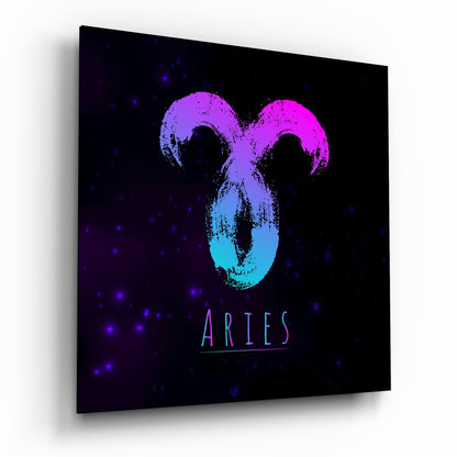 Magenta Cyan Gradient Starry Aries Glass Wall Art