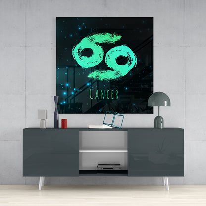 Mint Green Brushstroke Starry Cancer Glass Wall Art
