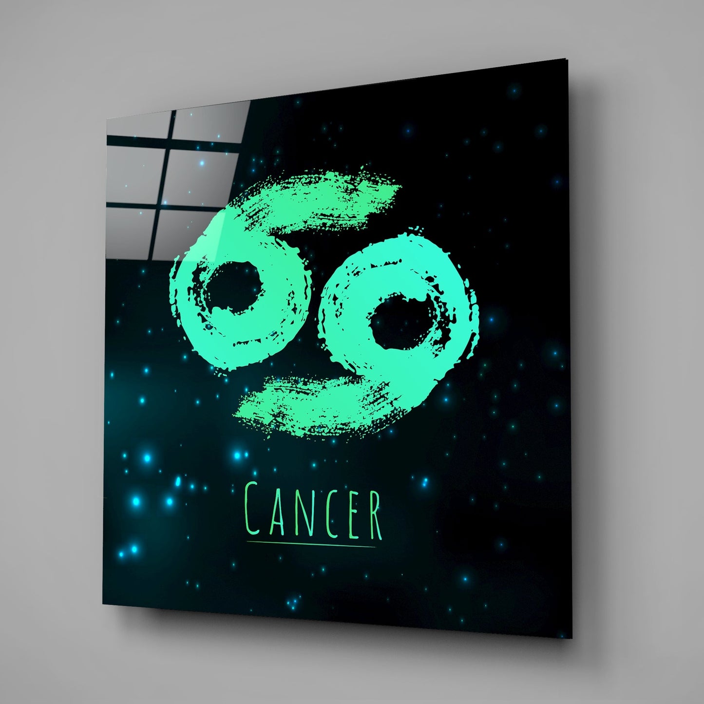 Mint Green Brushstroke Starry Cancer Glass Wall Art