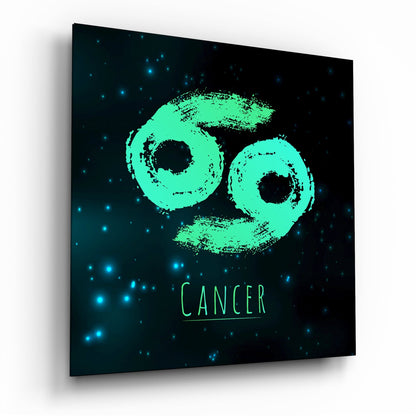 Mint Green Brushstroke Starry Cancer Glass Wall Art