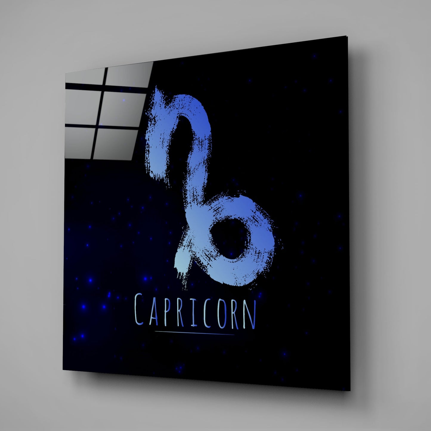 Blue Brushstroke Starry Capricorn Glass Wall Art