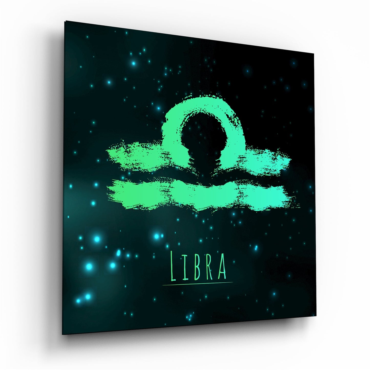 Teal Brushstroke Starry Night Libra Glass Wall Art
