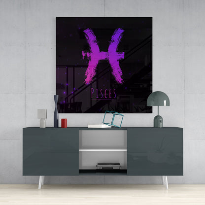 Magenta Brushstroke Starry Pisces Glass Wall Art