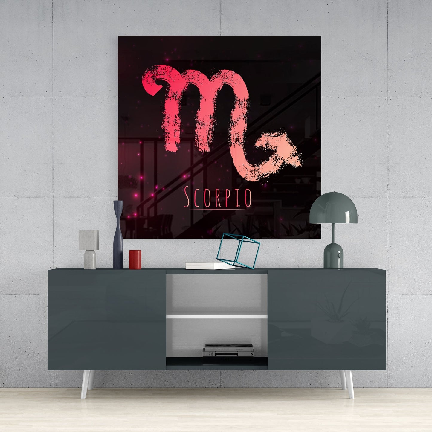 Coral Brushstroke Crimson Sky Scorpio Glass Wall Art