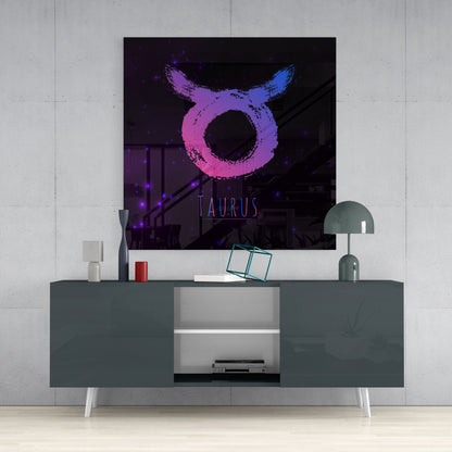 Pink Blue Brushstroke Starry Taurus Glass Wall Art