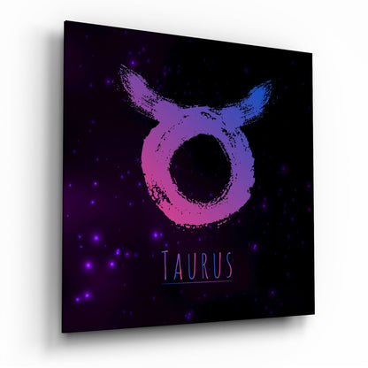 Pink Blue Brushstroke Starry Taurus Glass Wall Art