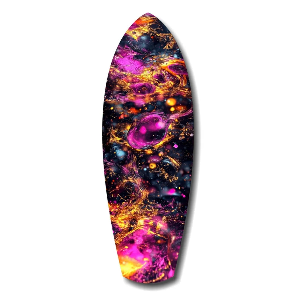 Cosmic Surfboard Tempered Glass Art with Nebula Swirls | Insigneart USA | vintageantiquesgifts.com