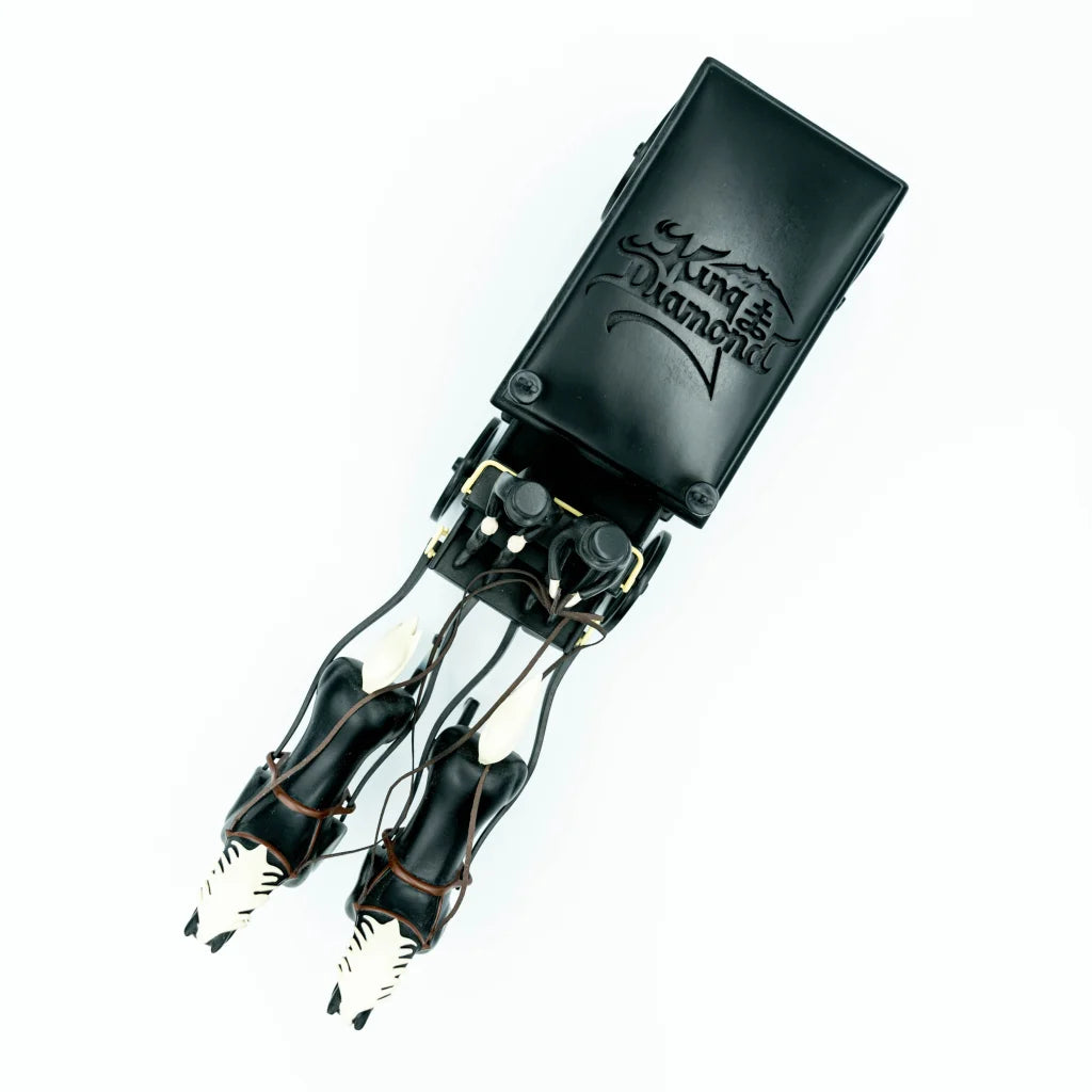 Black leather guitar pedalboard with cables from King Diamond Abigail Hearse Set