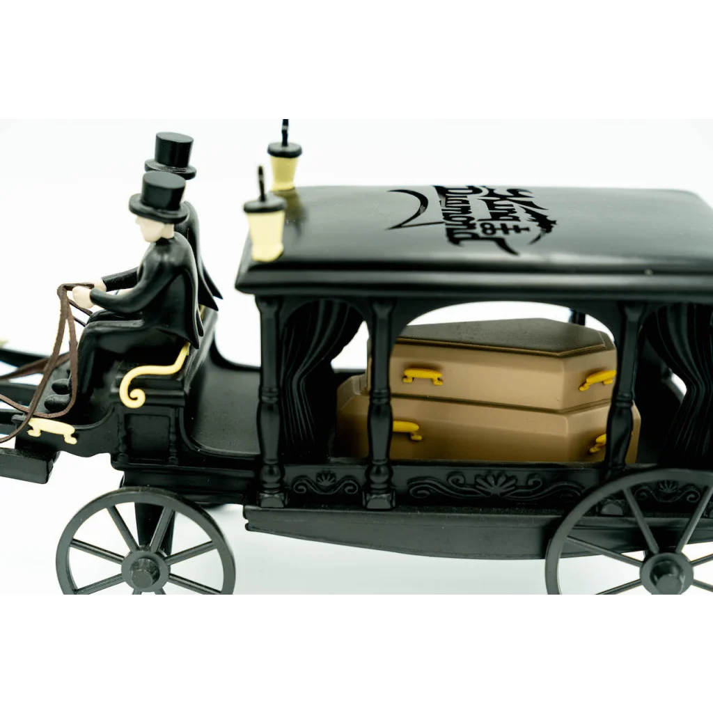 Black toy hearse with coffins and figures in top hats from King Diamond Abigail set