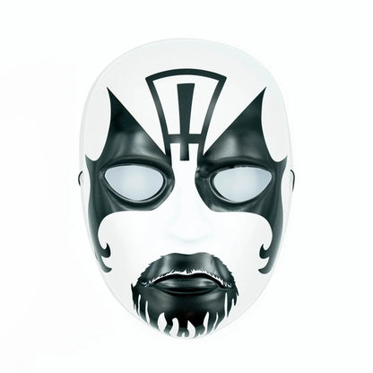 White and black King Diamond’s Abigail theatrical face mask with stylized beard and mustache