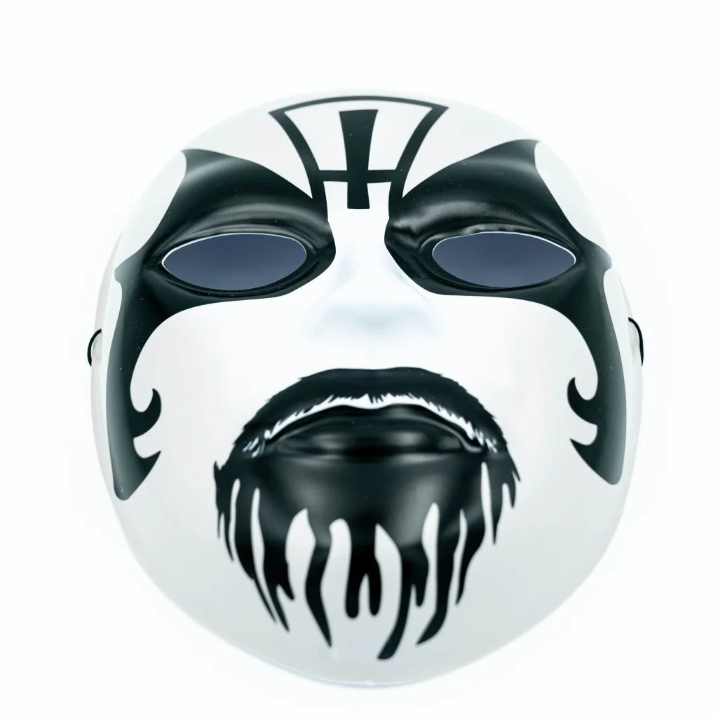 White mask with black face paint and beard from King Diamond s Abigail graphic mask