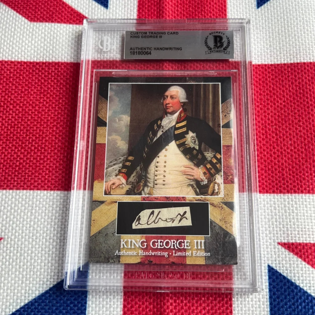 Graded King George III trading card with portrait and authentic handwritten sample