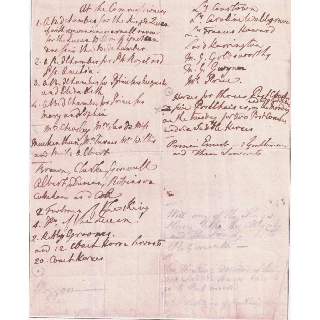 Handwritten financial document with names and amounts on King George III trading card