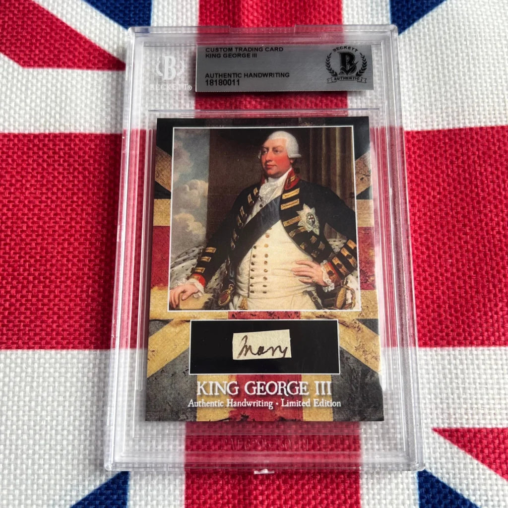 King George III trading card with authentic handwriting swatch, perfect for collectors