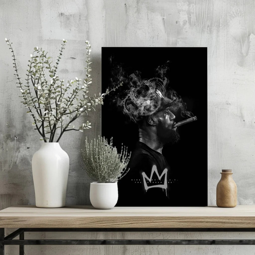 Smoking King Crown Insigne Aluminum Prints Wall Art | Glass Wall Art Print | vintageantiquesgifts.com