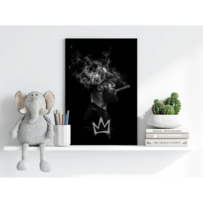 Stylized smoking king portrait on insigne aluminum prints wall art