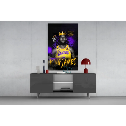 Vibrant purple gold LeBron James Lakers king crown wall art print