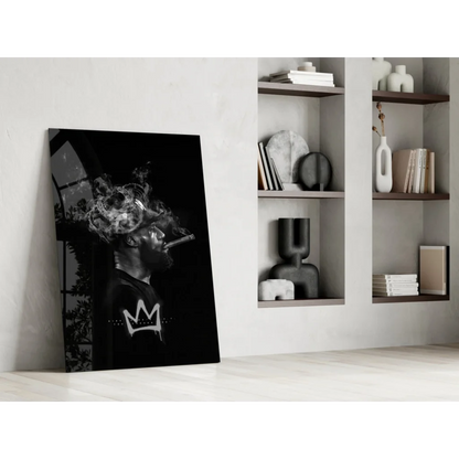 LeBron James crown smoke black and white canvas wall art print