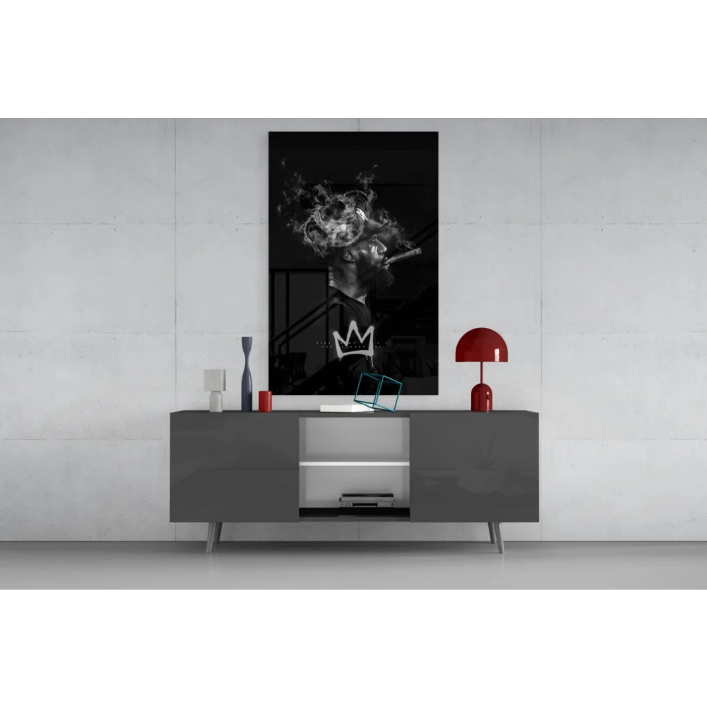 LeBron James crown smoke black and white canvas wall art print