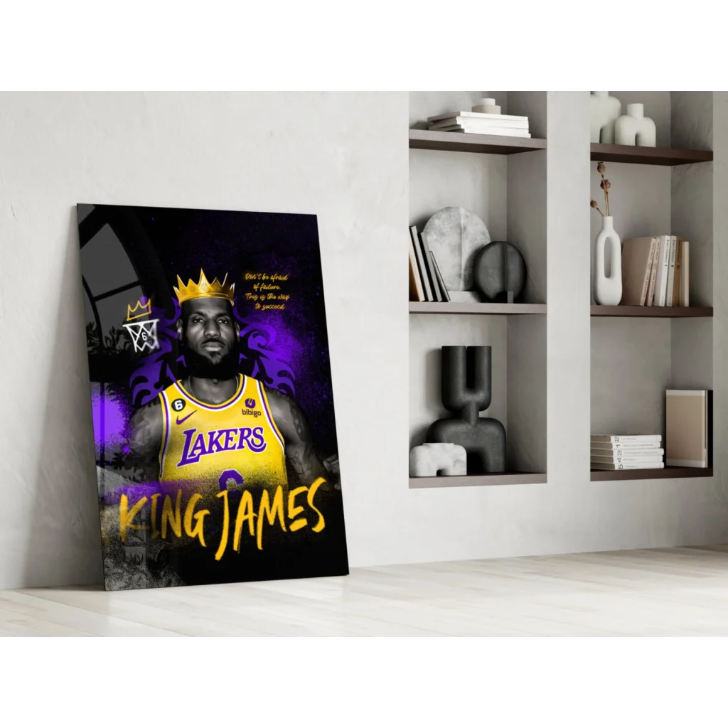 Vibrant LeBron James Lakers king crown wall art canvas print